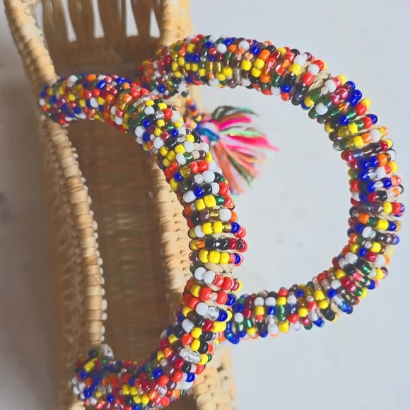 NWOT Chacha d'amour Straw Market Tote w/ Beaded Handles - Picture 11 of 16